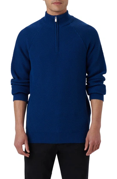 Bugatchi Diagonal Stitch Quarter Zip Sweater In Night Blue