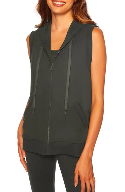 Susana Monaco Hooded Zip Vest In Hunter Green