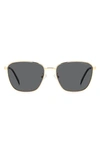 Polaroid 56mm Polarized Rectangular Sunglasses In Gold/ Gray Polarized