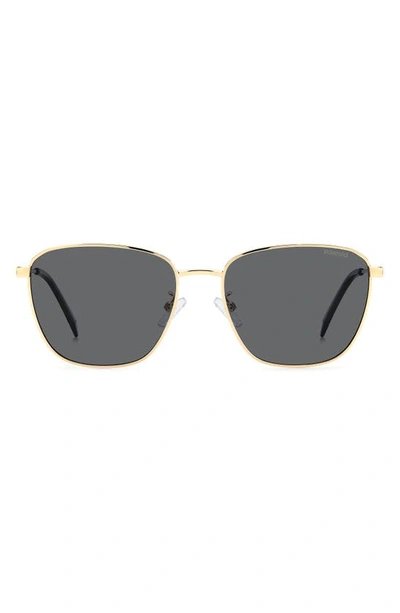 Polaroid 56mm Polarized Rectangular Sunglasses In Gold/ Grey Polarized