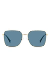 Polaroid 58mm Polarized Rectangular Sunglasses In Gold Teal/ Blue Polarized