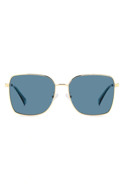 Polaroid 58mm Polarized Rectangular Sunglasses In Gold Teal/ Blue Polarized