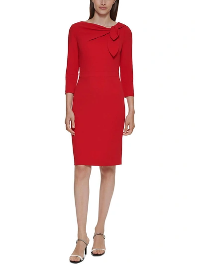 Calvin Klein Petites Womens Bow Neck Mini Sheath Dress In Red