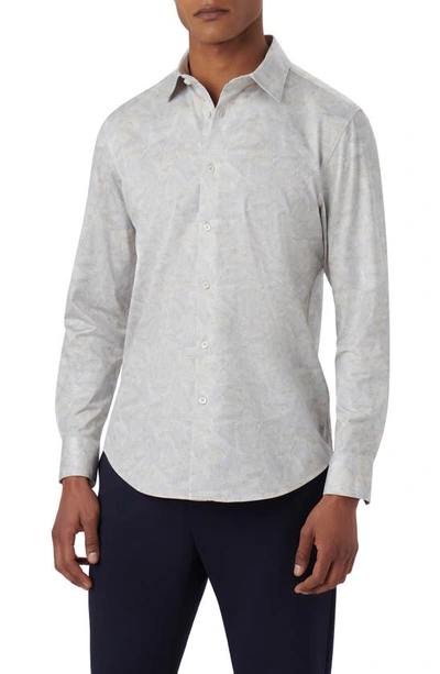 Bugatchi James Ooohcotton® Leaf Print Button-up Shirt In Platinum