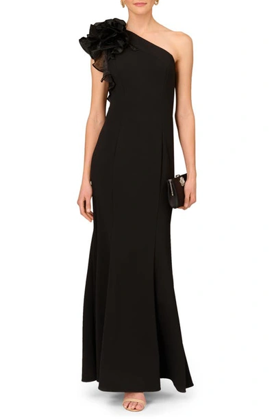 Aidan Mattox By Adrianna Papell One-shoulder Trumpet Gown In Black