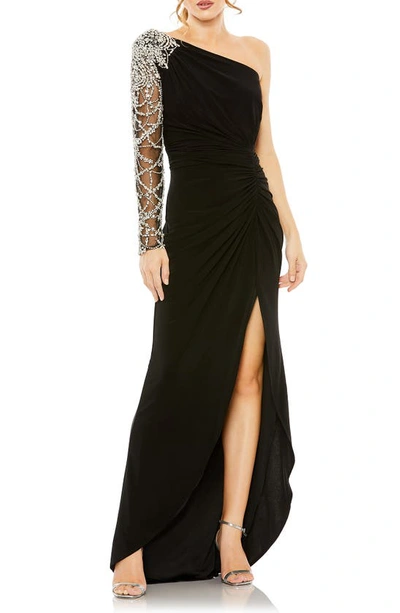 Mac Duggal Women's Asymmetric Crystal-embellished Jersey Gown In Black