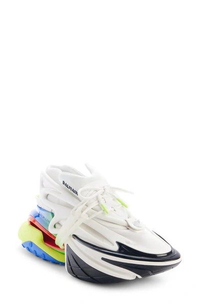 Balmain Men's Unicorn Neoprene And Leather Low-top Sneakers In White Multicolor