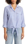 BEACHLUNCHLOUNGE STRIPE TIE FRONT COTTON & MODAL BUTTON-UP SHIRT