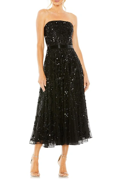 Mac Duggal Sequin Beaded Strapless Fit & Flare Cocktail Dress In Black