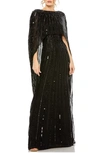 Mac Duggal Embellished Column Cape Gown In Black