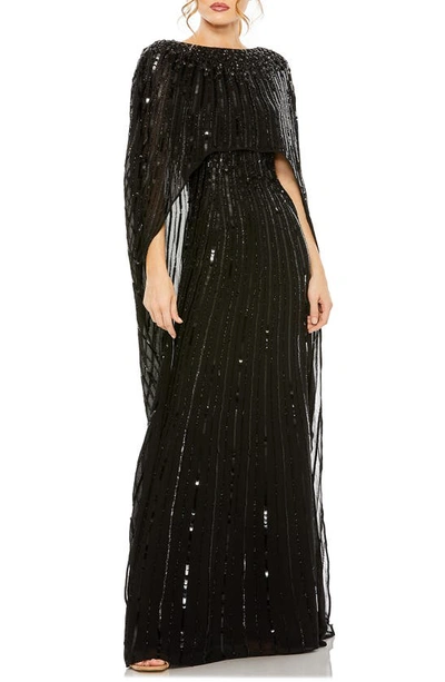 Mac Duggal Embellished Column Cape Gown In Black