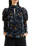 FRENCH CONNECTION AVERY PAISLEY VELVET BURNOUT TOP