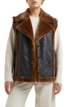 French Connection Belen Faux Fur Trim Faux Leather Vest In Blackout/ T