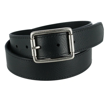 Crookhorndavis Newcastle Natural Grain Leather Belt With Roller Buckle In Black