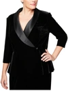 Alex Evenings Plus Womens Satin Lapel Velvet One-button Blazer In Black