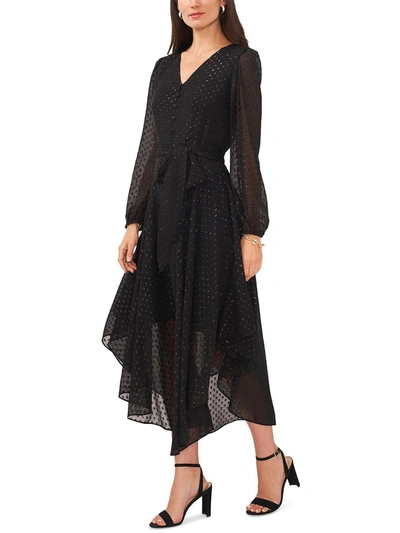 Msk Womens Chiffon Clip Dot Midi Dress In Black