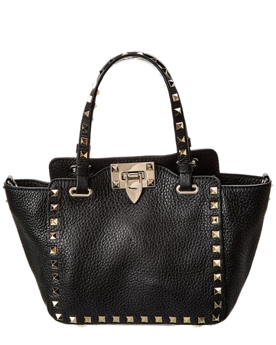 Valentino Garavani Rockstud Mini Grainy Leather Satchel (authentic ) In Black