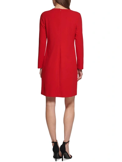 Dkny Womens Long Sleeve Cascading Ruffle Wear To Work Dress In Red