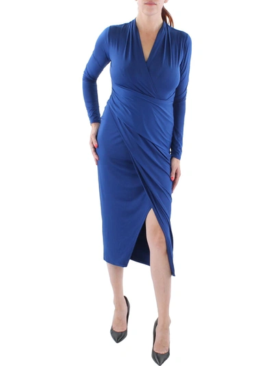 Rachel Rachel Roy Womens Faux Wrap Midi Wrap Dress In Blue