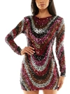 B DARLIN JUNIORS WOMENS SEQUINED LONG SLEEVES COCKTAIL AND PARTY DRESS