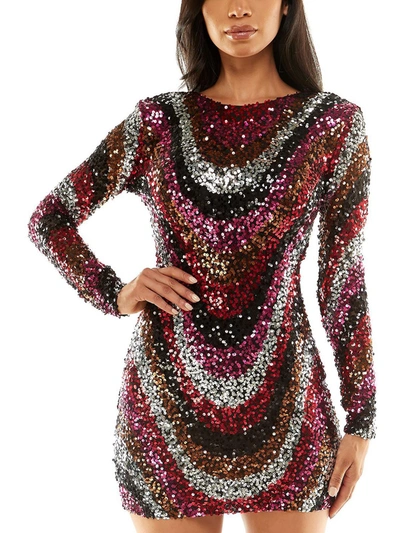 B Darlin Juniors Womens Sequined Long Sleeves Cocktail And Party Dress In Multi