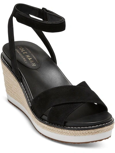 Cole Haan Cloudfeel Leather Espadrille Wedge Sandals In Black