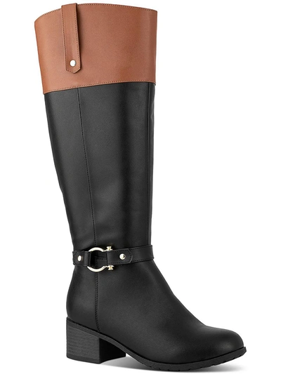 Karen Scott Vickyy Womens Faux Leather Block Heel Knee-high Boots In Black