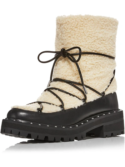Aqua Fuzz Womens Leather Lugged Sole Winter & Snow Boots In Black