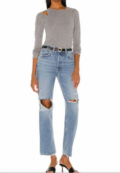 MONROW ASYMMETRIC LONG SLEEVE TOP IN GREY