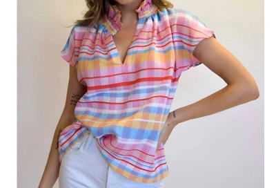 Never A Wallflower Vicki Spanish Plaid S/s Top In Pink