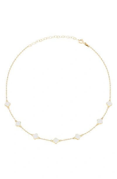 Gabi Rielle Enamel Clover Station Necklace In Gold/white