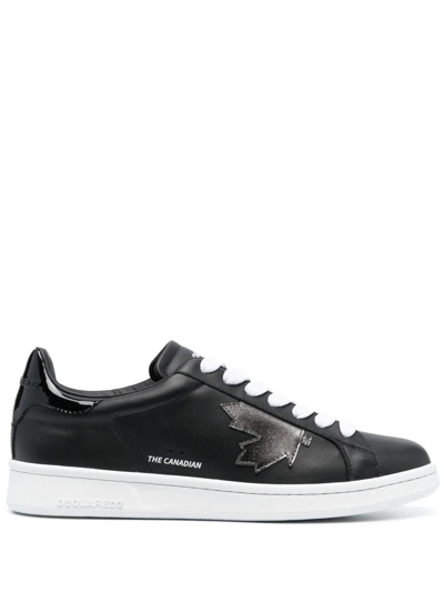 Dsquared2 Boxer Leather Low-top Sneakers In Nero