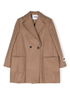 Msgm Logo-patch Double-breasted Coat In Marrone