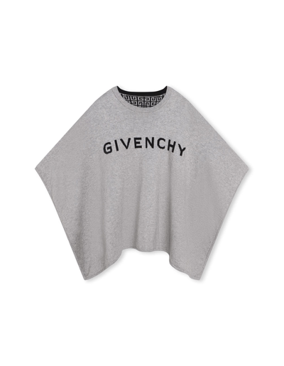 Givenchy Kids' Grey And Black Reversible Cape With Logo And 4g Motif In Grigio