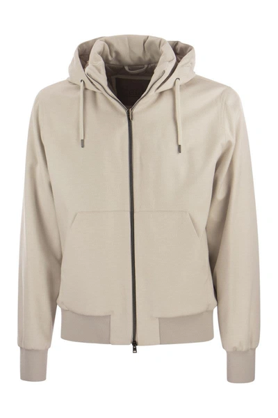 Herno Cashmere And Silk Hooded Jacket In Light Beige