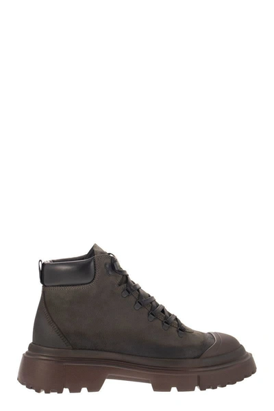 Hogan Greased Nubuck Leather Ankle Boot In Brown