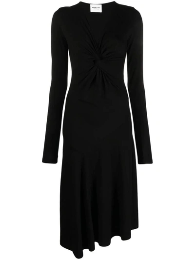 Isabel Marant Étoile Long Sleeved Asymmetric Midi Dress In Bk Black