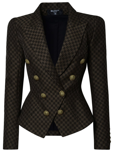 Balmain Mini Monogram Jacquard Jacket In Brown