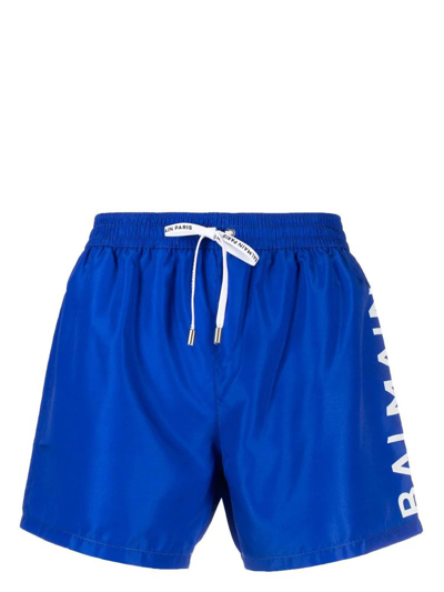 Balmain Logo-print Swim Shorts In Blue
