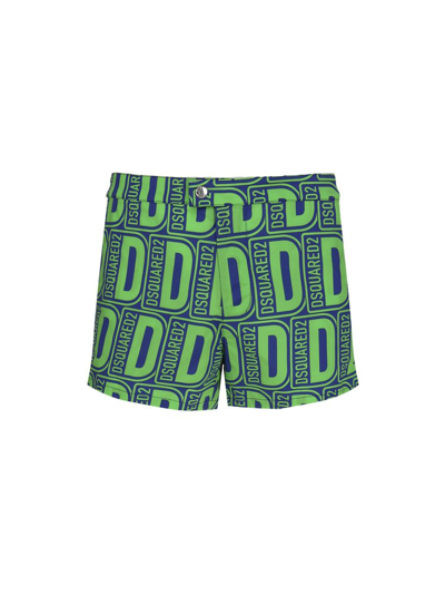 Dsquared2 Swim Boxer With All-over Print In Azul