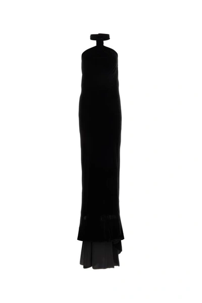 Ann Demeulemeester Ingeborg Velvet Halter Neck Long Dress In Black