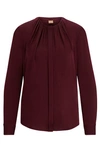 Hugo Boss Ruched-neck Blouse In Stretch-silk Crepe De Chine In Red