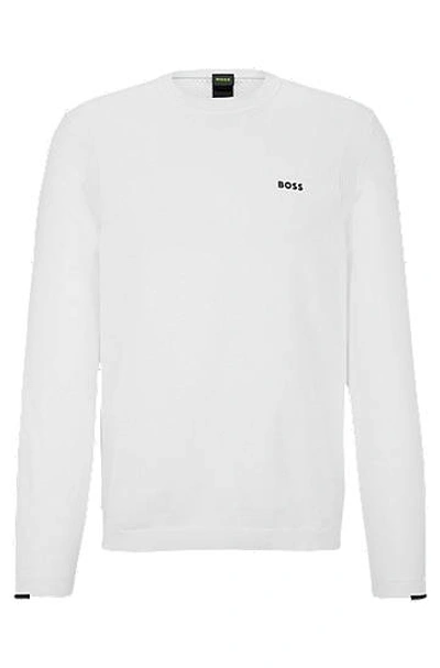 Hugo Boss Cotton-blend Regular-fit Sweater With Logo Detail In White