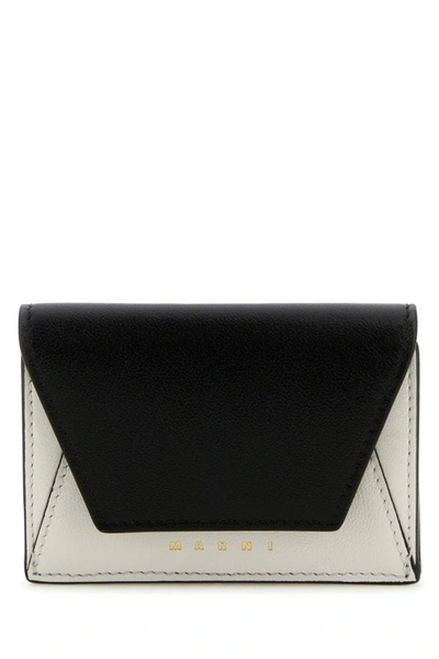 Marni Woman Two-tones Leather Tri-fold Wallet In White