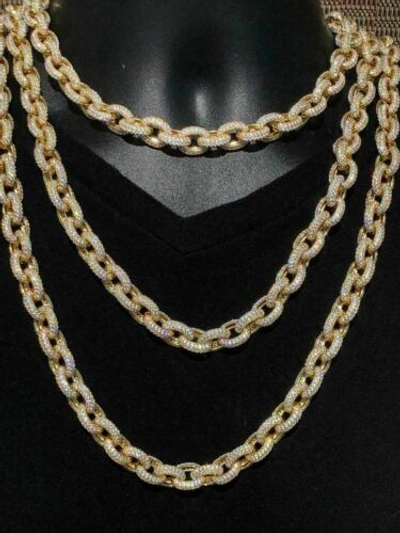 Pre-owned Silver Mens Thick Heavy Rolo Chain 14k Gold Plated Solid 925 Sterling  Hip Hop Cz