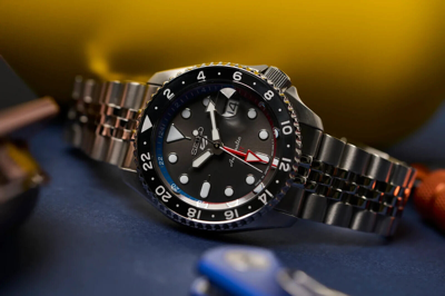 Pre-owned Seiko 5 Five Sports Ssk019 Skx Gmt Automatic Black Dial Made Japan (fedex 2 Day)