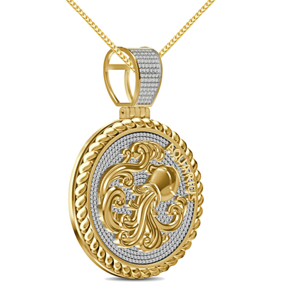 Pre-owned Zodiac Genuine 1.50 Ct. Vvs/1 Moissanite  Sign Aquarius Water Charm Pendant Chain In Yellow Gold Finish