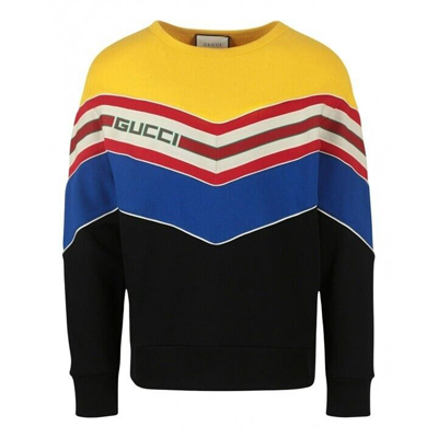 Pre-owned Gucci Men's Chevron Stripe Sweatshirt Multi Color Size S (msrp $1,800) In Multicolor