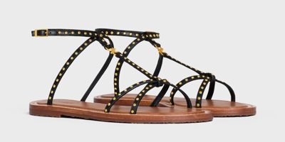 Pre-owned Celine Taillat Flat Sandal With Studs In Calfskin - Retail $990 In Brown