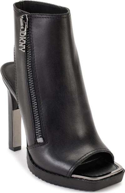 Pre-owned Dkny Women's Open Toe Rubber Sole Heeled Sandal Bootie Fashion Boot In Black